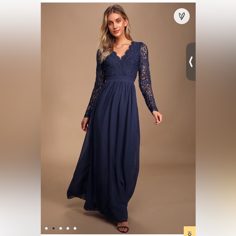Lulu’s Awaken My Love Navy Blue Long Sleeve Lace Maxi Dress size S